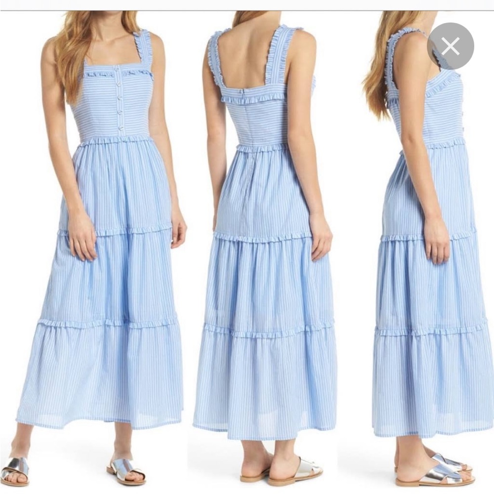 Gal Meets Glam Courtney Rio Stripe Lawn Maxi Dress Blue and White Size 2 - Picture 12 of 12